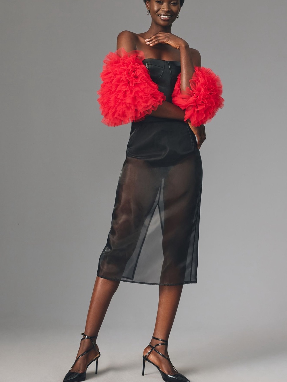 *Anthropologie Sunday in Brooklyn Black Sheer Slit Midi Skirt